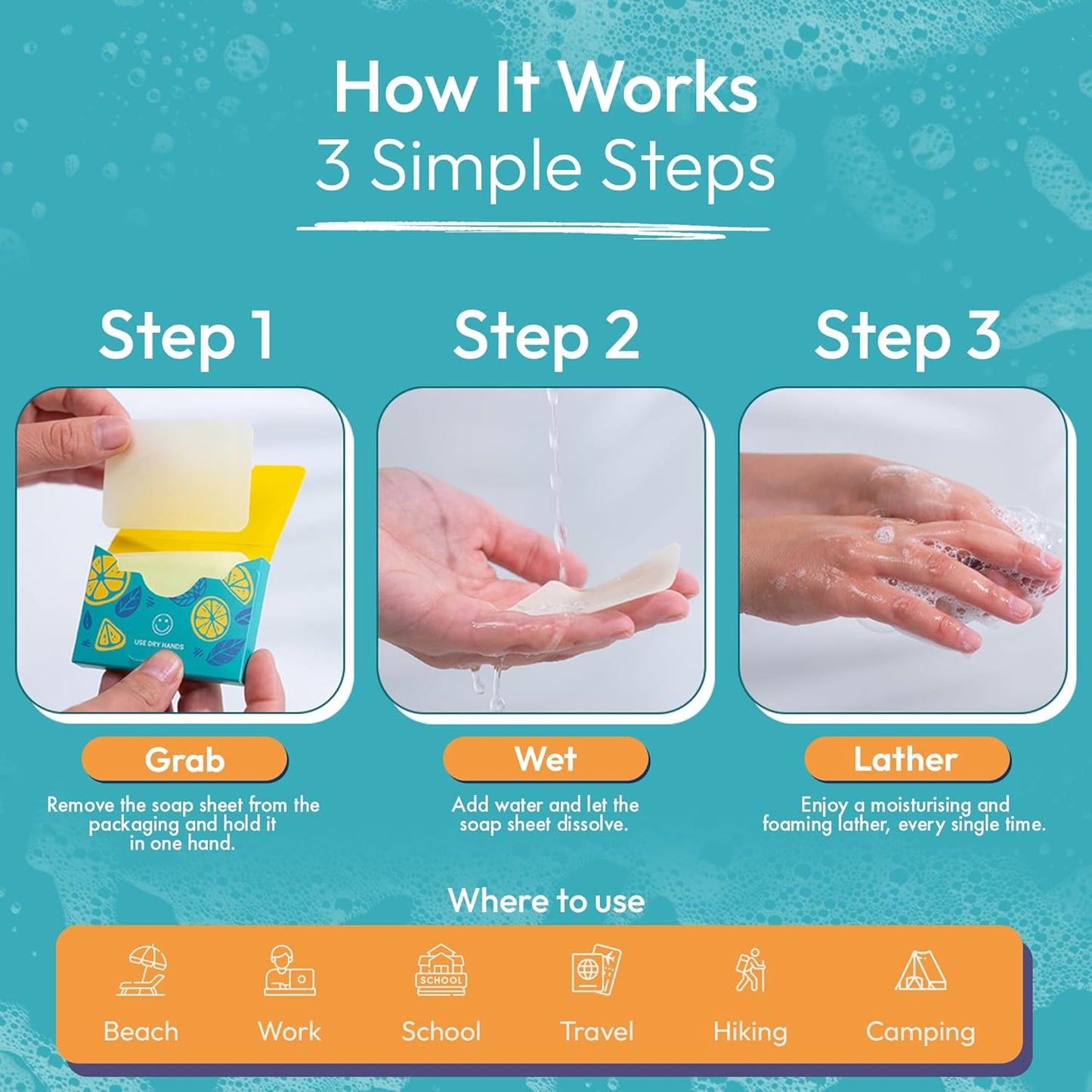 FOMIN - Antibacterial Paper Soap Sheets for Hand Washing - (300 Sheets) Rose, Jasmine, Lemon Portable Travel Dissolvable Camping Mini Soap Portable Hand Soap Sheet