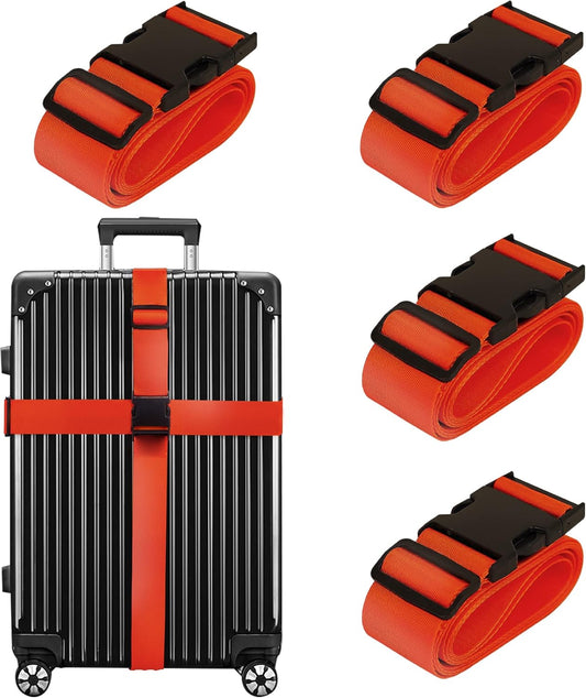 Luggage Straps for Suitcases TSA Approved Travel Belt 4 Pack by Chelmon (Red)