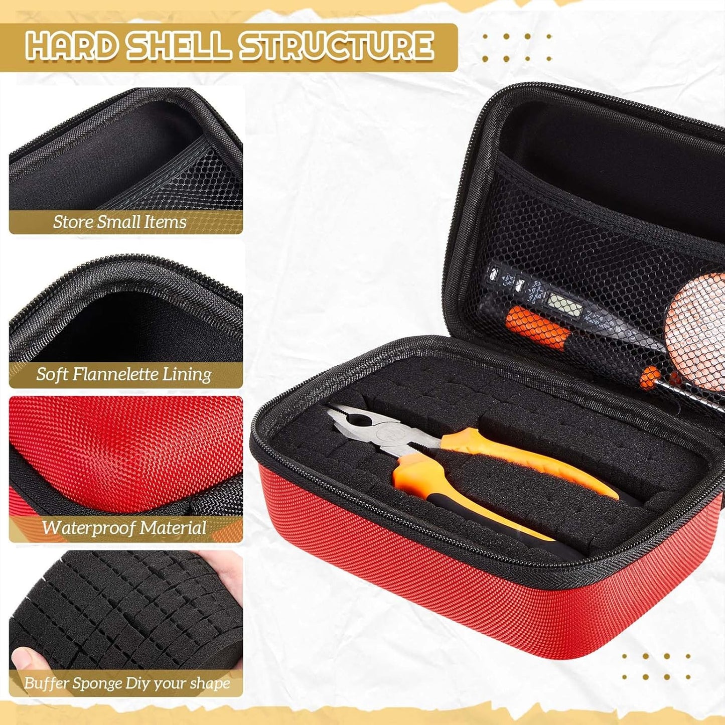 EVA Hard Case with Customizable Foam Protective EVA Carrying Case Shockproof Outdoor for Camera, Digital Products, Electronic Instruments with Knife(Red,12.6 x 12.2 x 3.5 Inch)