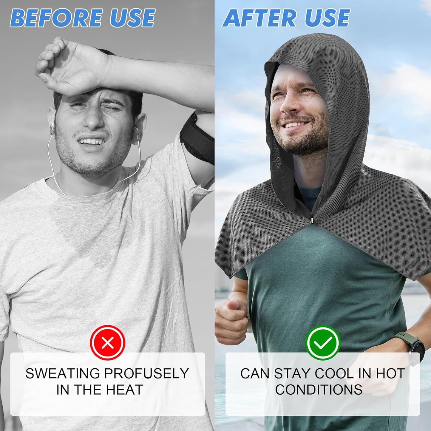 3 Pack Cooling Hoodie Towels for Neck and Face, UPF 50 Sun Protection & Instant Cooling, Ice Towels for Hot Weather, Soft Breathable Towel for Sport, Work Out, Gym, Camping & More Activities