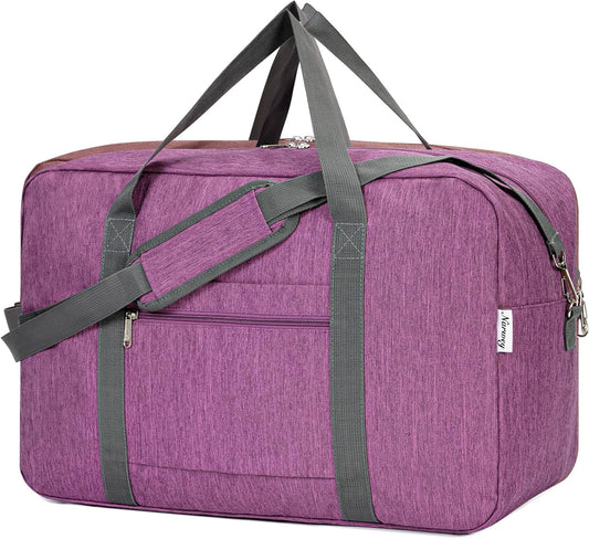 For United Airlines Foldable Carry on Bag 22x14x9 Travel Duffel Bag Packable luggage Duffle for Women and Men 40L (Dark Purple)