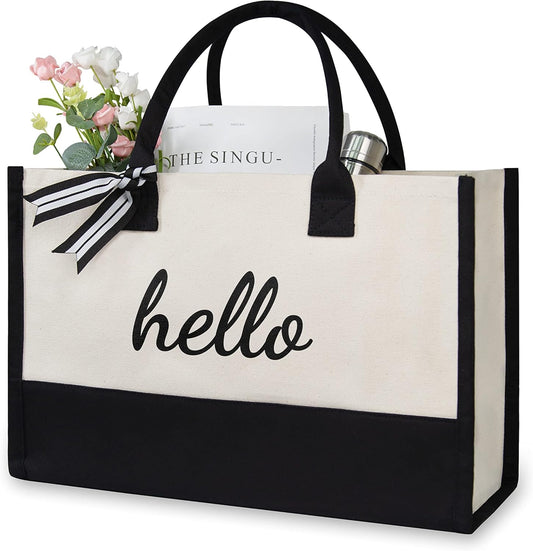 TOPDesign Personalized Initial Jute/Canvas Beach Bag, Monogrammed Gift Tote Bag for Women