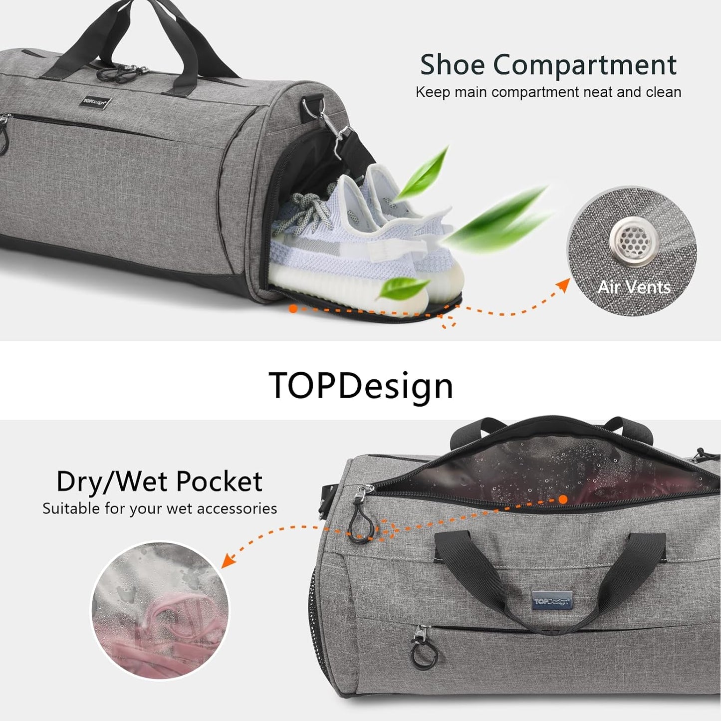 TOPDesign Gym Bag for Women & Men, Unisex Duffel Bag with Shoe Compartment & Wet Pocket for Travel Sports Gym (M Checkerboard)