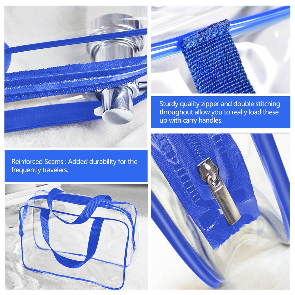 3Pcs Crystal Clear PVC Travel Toiletry Bag Kit for Women Men, Waterproof Vinyl Organizer Clear Makeup Bags with Zipper Handle Straps, Cosmetic Bag Pouch Carry on Airport Airline Compliant Bag Handbag