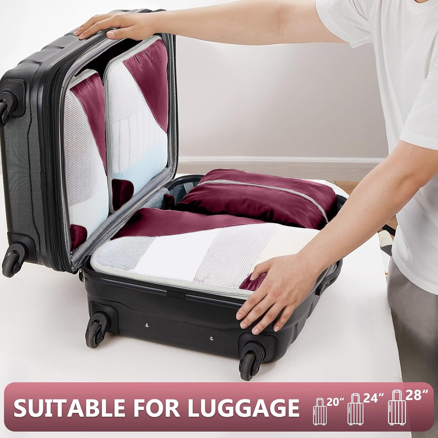 8 Set Packing Cubes for Travel, Gifts for Women Mom,Anti-Tearing Suitcase Organizer for Luggage with Shoe & Hanging Toiletry Bag,OlarHike Vacation Essentials & Accessories for Cruise Ship,Wine