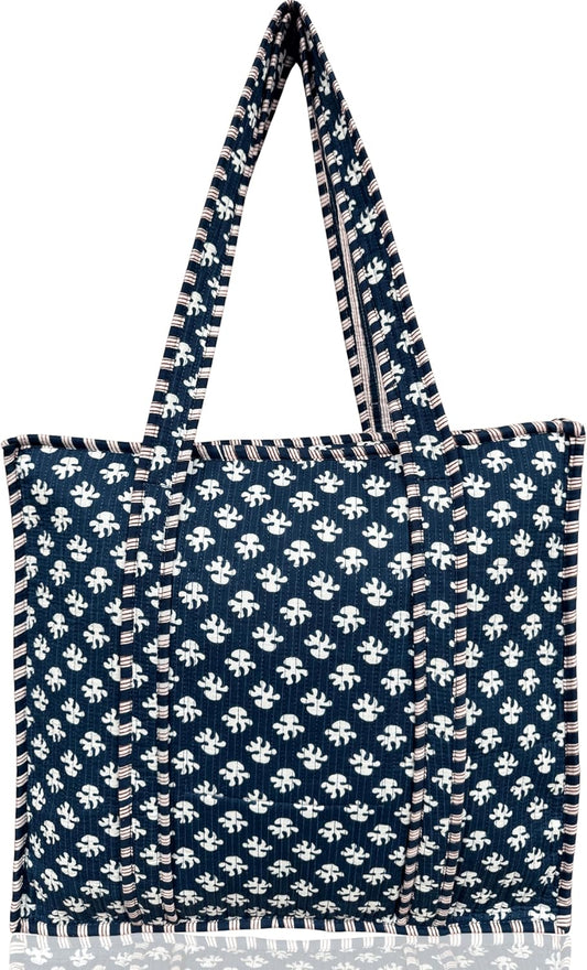 Cotton Quilted Tote Bag for Women – Large Beach & Travel Tote with Zipper, Reusable Grocery Bag