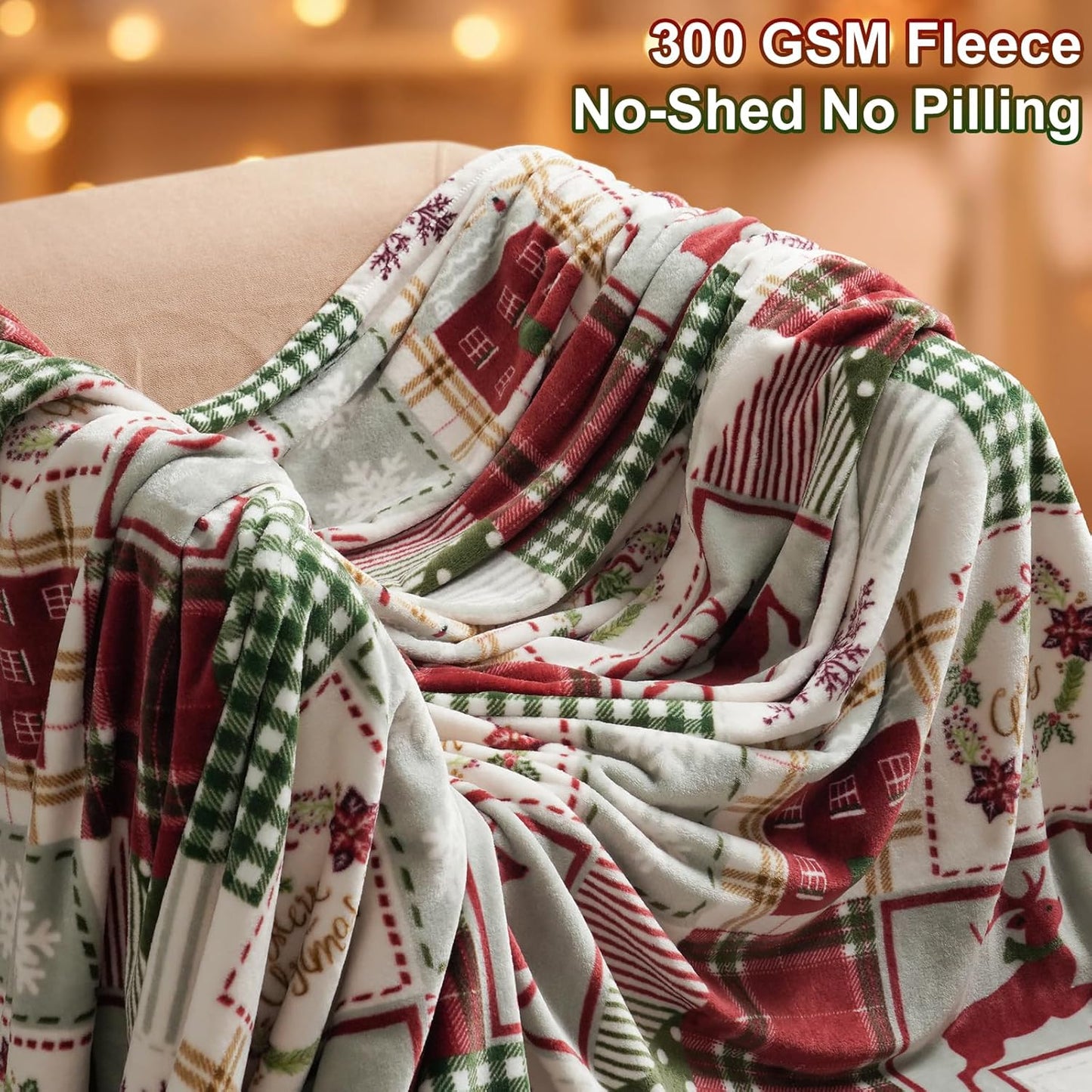 PHF Printed Fleece Blanket Queen Size, No Shed No Pilling Ultra Soft Plush Cozy Xmas Prints Theme Home Décor Flannel Blanket for Bed, Sofa, Couch and Gift, 90" x 90", Rindeer