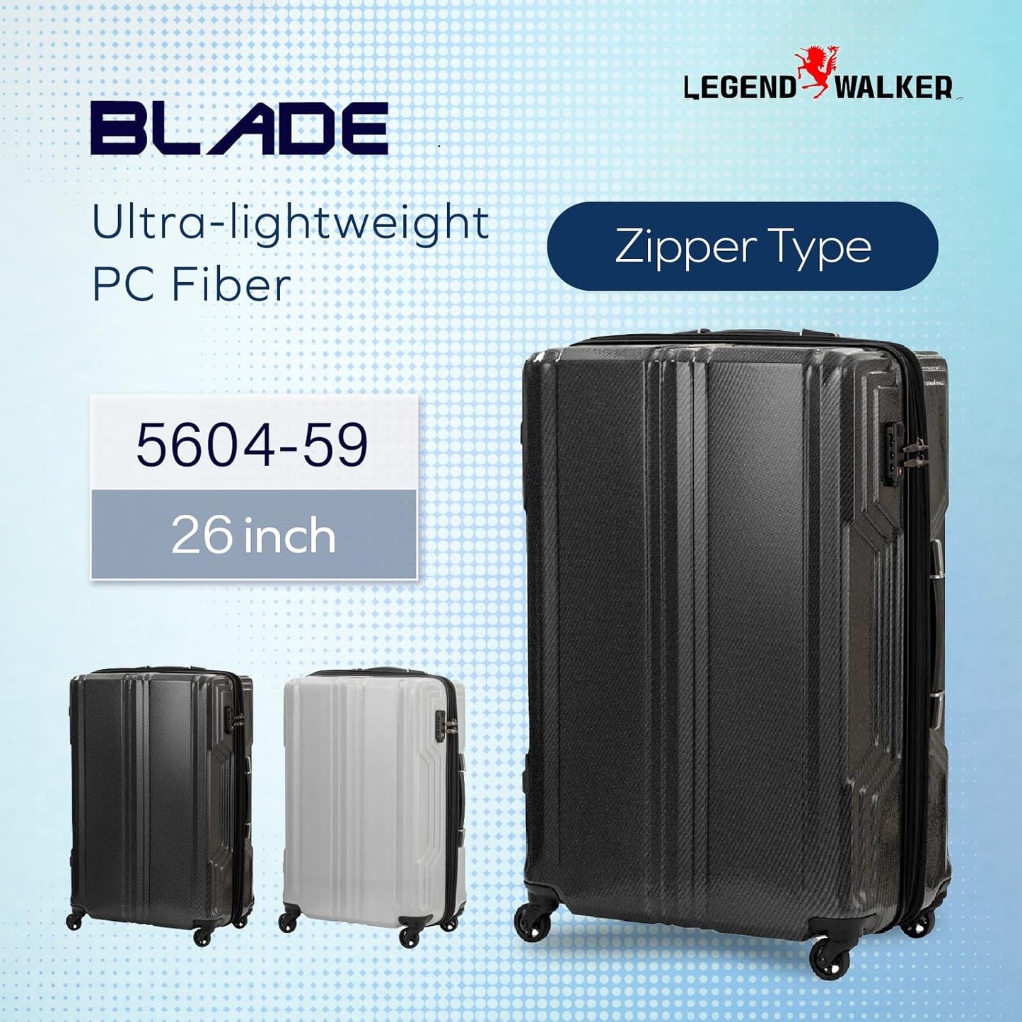 LEGEND WALKER BLADE-Ultralight PC Fiber Luggage 26-inch, White Carbon, 5604-59-WHCB