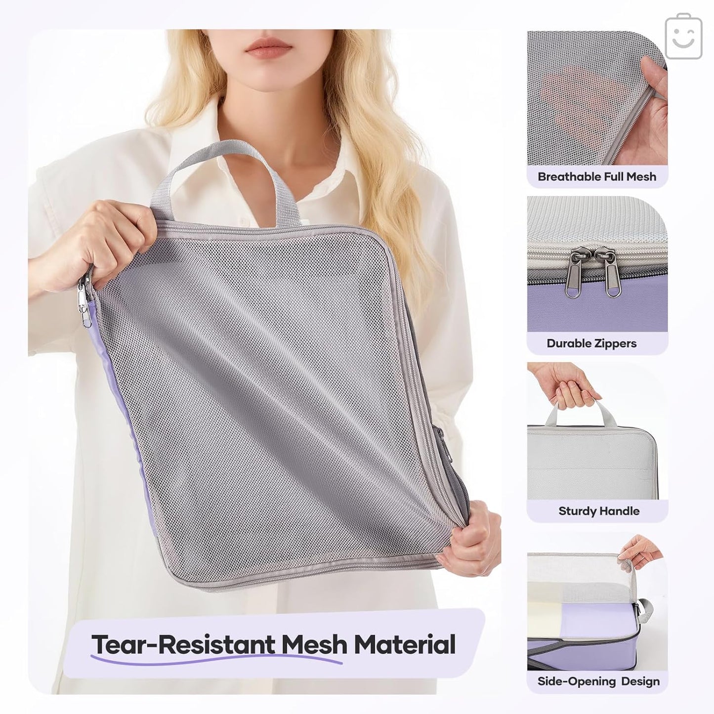 Veken 11 Set Compression Packing Cubes for Travel Essentials,Compressible Expandable Large Luggage Suitcase Organizer Bags for Clothing,Durable Space Saver Storage Bags with Toiletry Bags(Purple Gray)