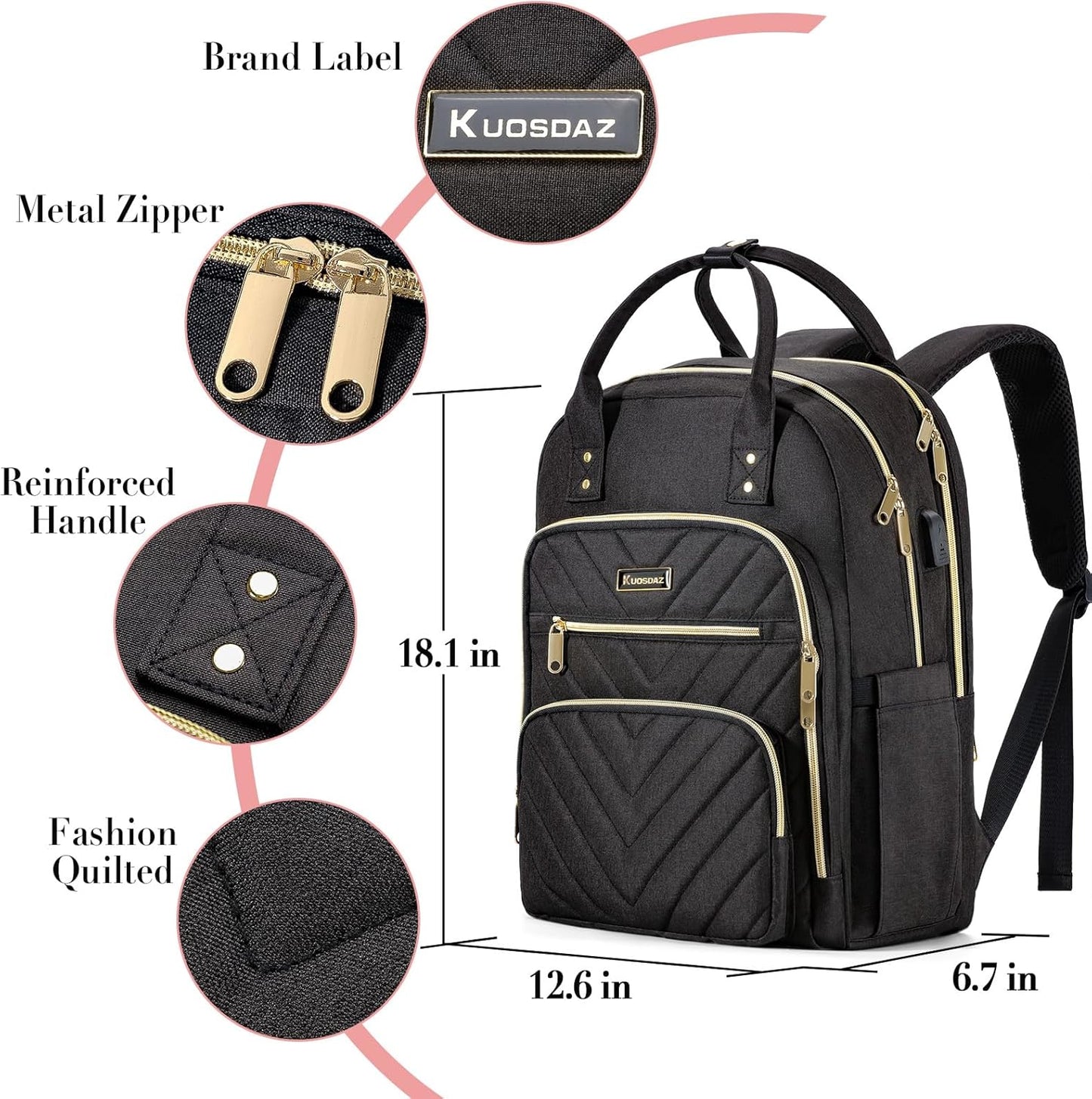 Laptop Backpack for Women Men, School Backpacks for Teens Girls Boys, 17.3 Inch Work Laptop Bag with USB Port Charging, Water Resistant College Bookbags for Girls, Black