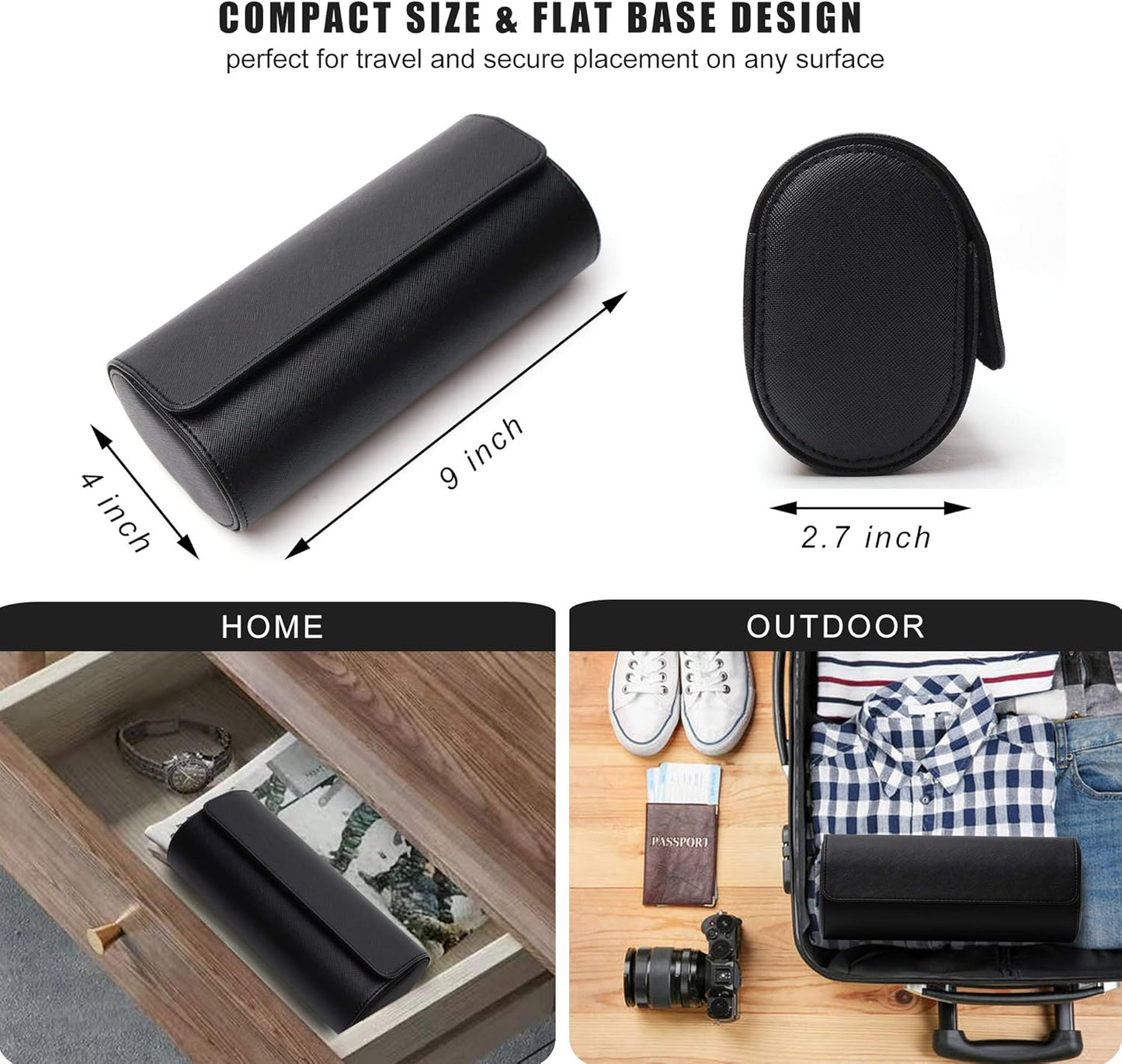 Longjet Watch Roll Travel Case for Men Portable Watches Organizer Box with Removable Velvet Pillow Holder (Black Cross)