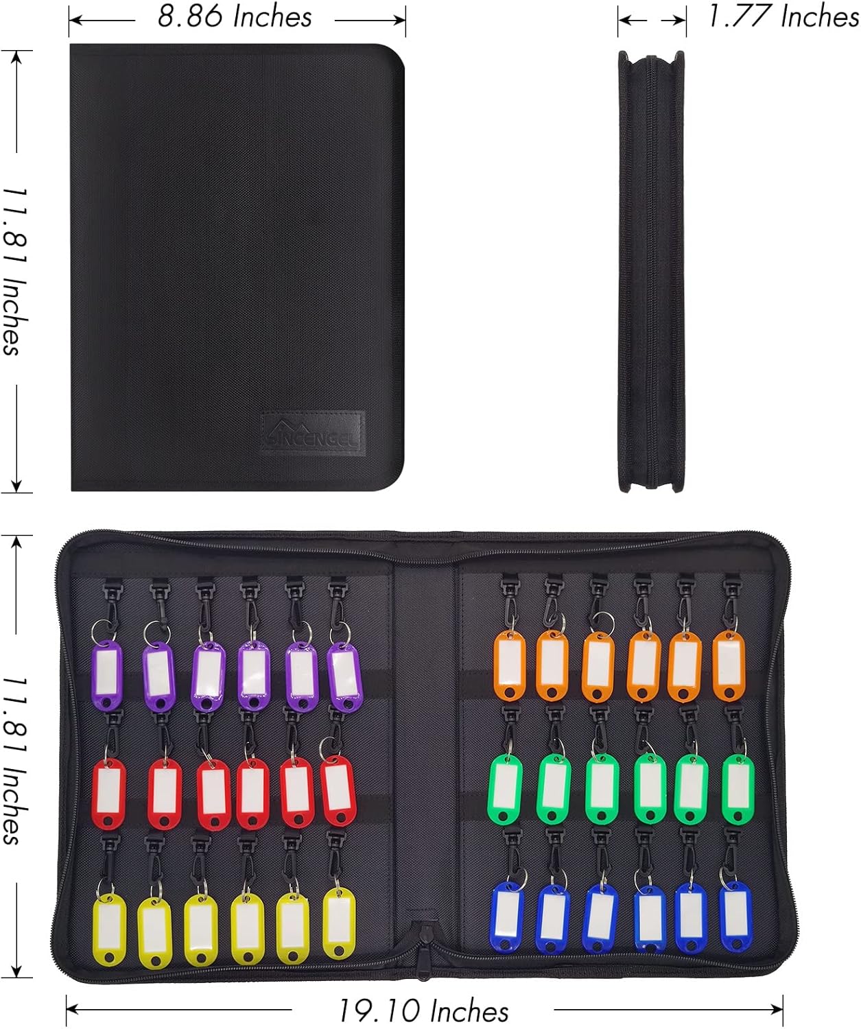 Key Organizer Case, Portable Key Organizers Box with 36 Key Hooks and Tags Landlord Key Holder, Zippered Key Case for Home and Office Multi Key Organizers