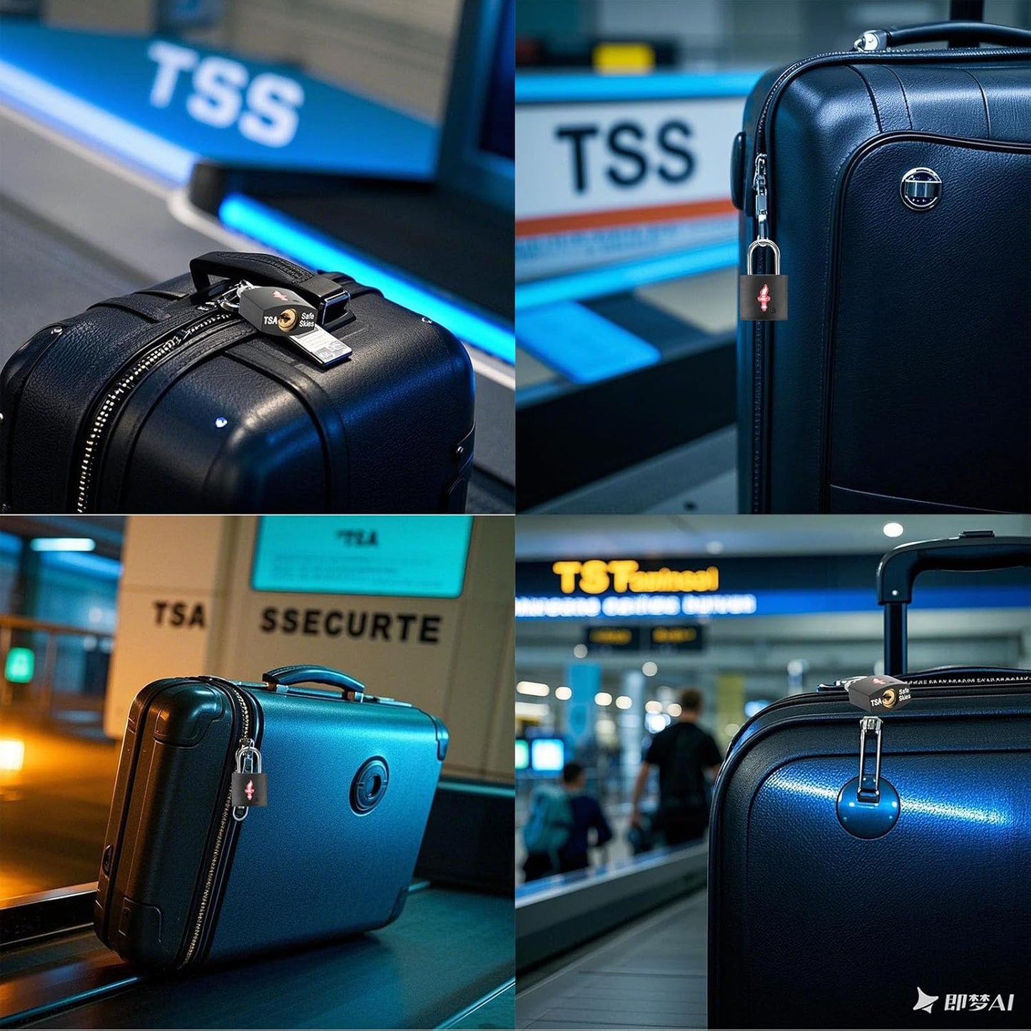 4 Pack Neon Square TSA Approved Luggage Locks with Key for Suitcase Carry On Backpack Laptop Bag Travel Accessories