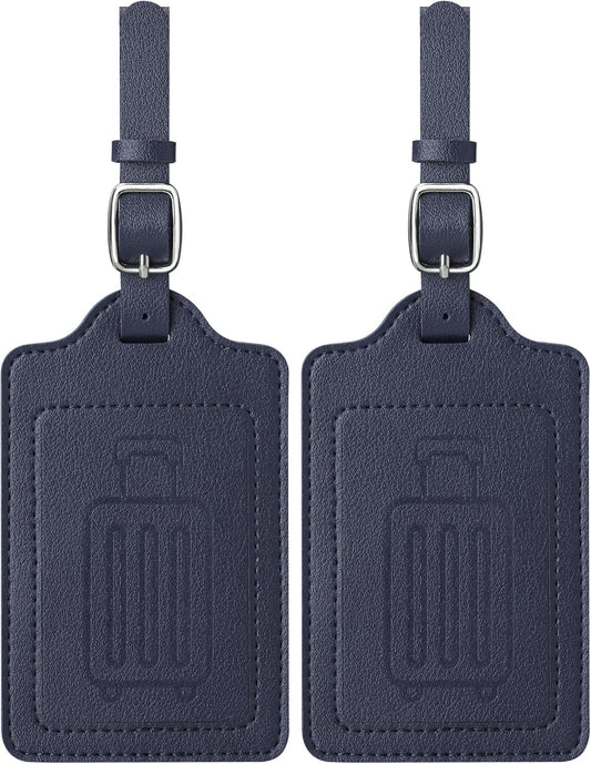 Teskyer Luggage Tags for Suitcases, TSA Approved with Privacy Protection Cover, Premium Faux Leather Bag Tags for Travel - 2 Pack, Blue