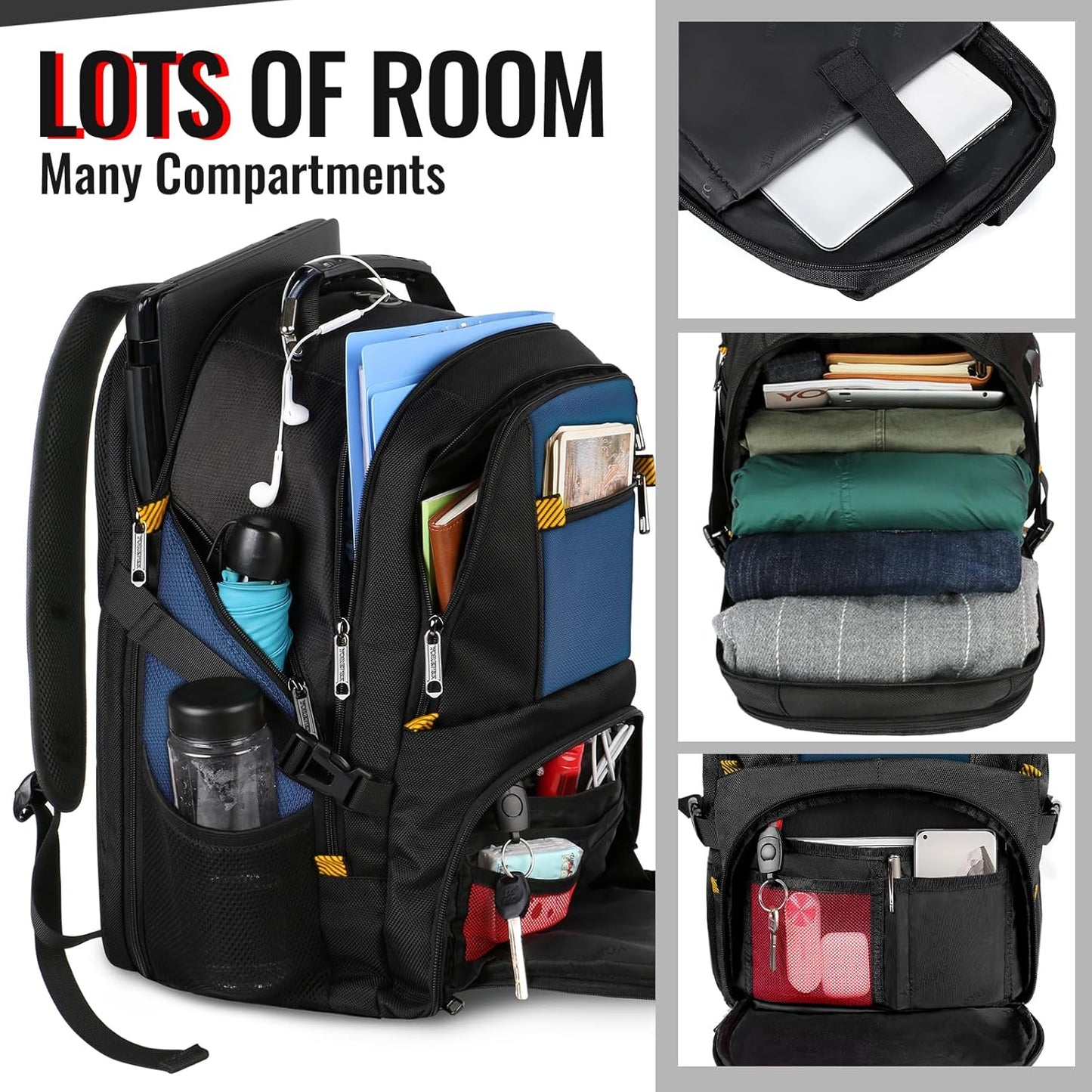 YOREPEK 18.4 Laptop Backpack, Large Backpacks with USB Charger Port, TSA Friendly Flight Approved Weekend Carry on Backpack with Luggage Strap for Men and Women, Roy Blue