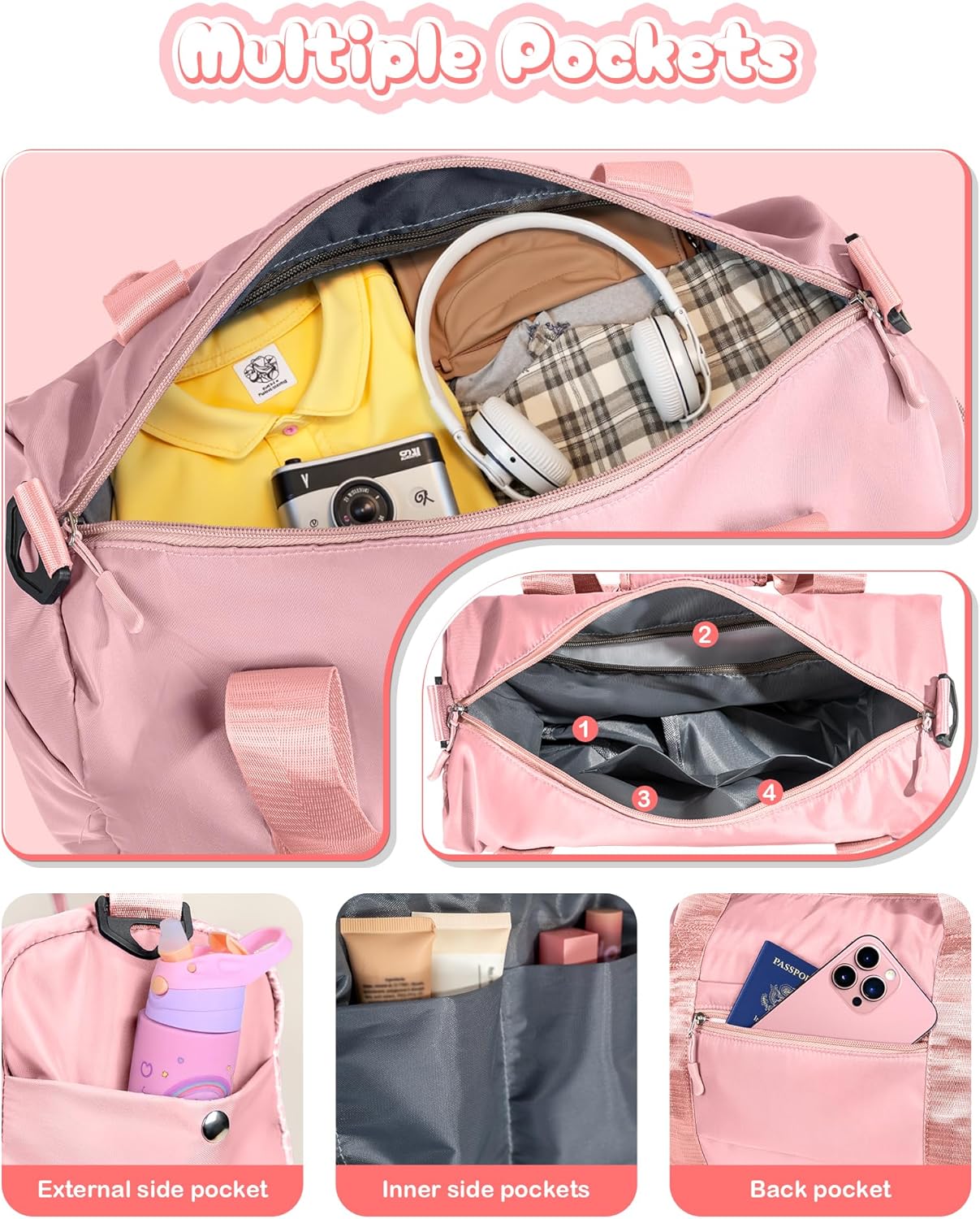 Gifts for 4 5 6 7 8 9 10 Year Old Girls-Girl Gym Bag with Shoe Compartment, Kid Personalized Weekender Overnight Bags, Initial Travel Tote with Makeup Pouch, Gift for Daughter (Letter G)