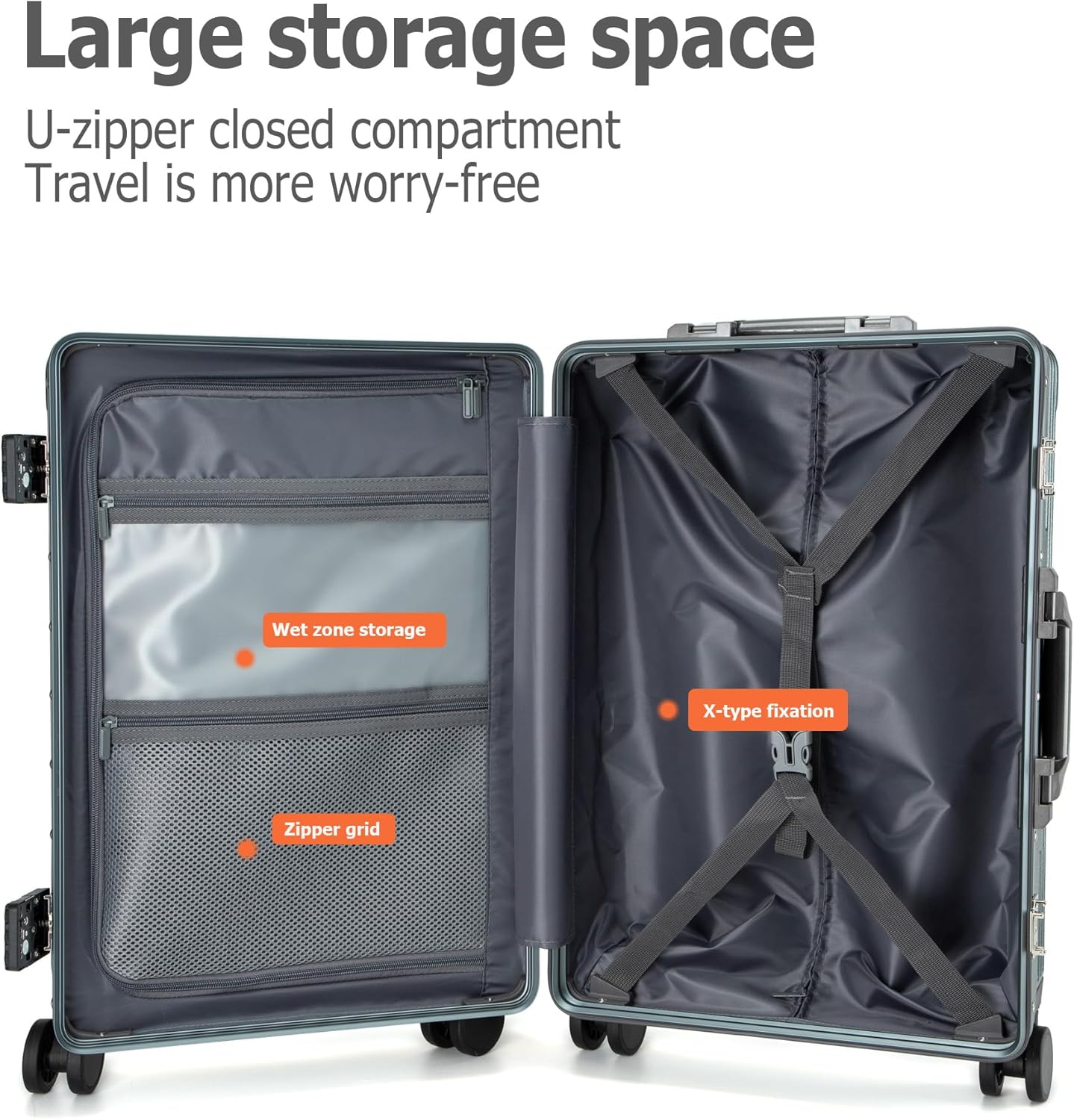 feilario 20in Aluminium Frame PC Hard Shell Spinner Wheels Luggage, Built-In TSA lock Carry on Suitcase, with Cup Holder, USB Port, Phone Holder