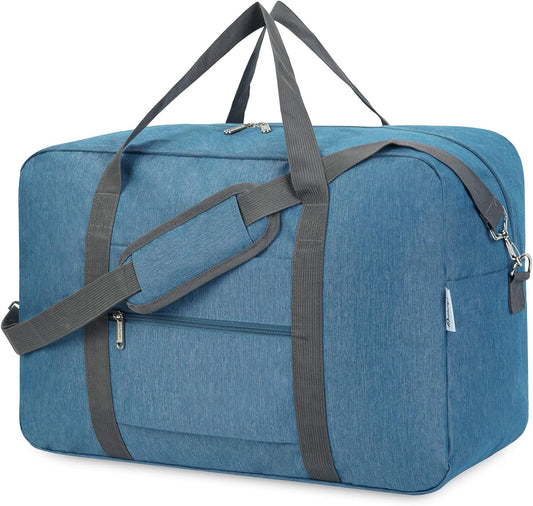 For United Airlines Foldable Carry on Bag 22x14x9 Travel Duffel Bag Packable luggage Duffle for Women and Men 40L (Navy Blue (With Shoulder Strap))