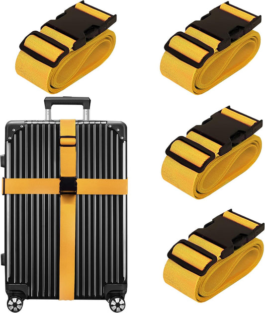 Luggage Straps for Suitcases TSA Approved Travel Belt 4 Pack by Chelmon (Yellow)