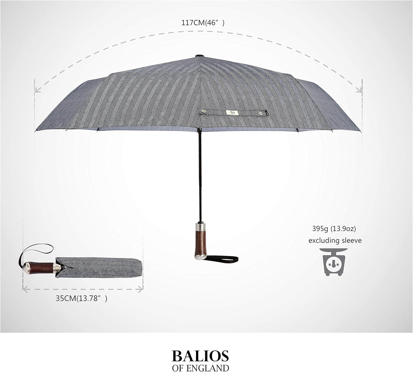 Balios (Designed in UK) Travel Umbrella Luxurious Golden Hardwood Handle Auto Open & Close Windproof Frame Single Canopy Automatic Folding Umbrella Men's & Ladies