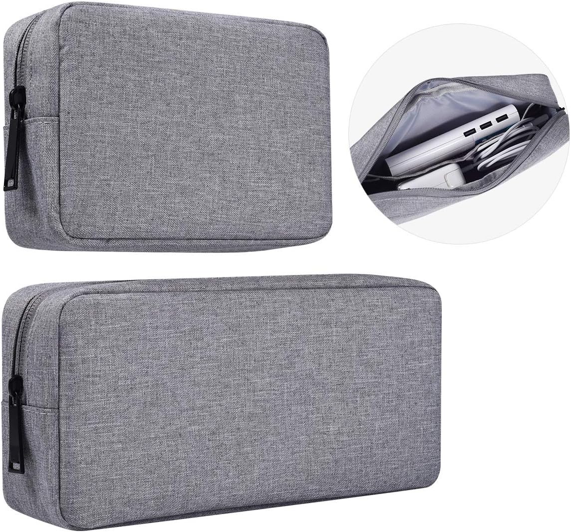 Portable Electronics Accessories Storage Bag, 2PCS Big + Small Carrying Case Travel Cable Organizer Cosmetic Bag Pouch Compatible Hard Drive, Power Bank, Mouse, Laptop Charger, Cellphone, Gray