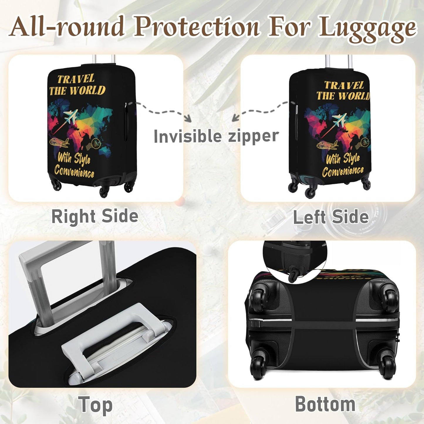 Luggage Cover, Travel Suitcase Covers, Elastic Suitcase Protective Cover, Scratchproof Luggage Protector, Washable Dustproof Trolley Case Protector Fit 22-28 Inch (bk, L（25-28inch suitcase）)