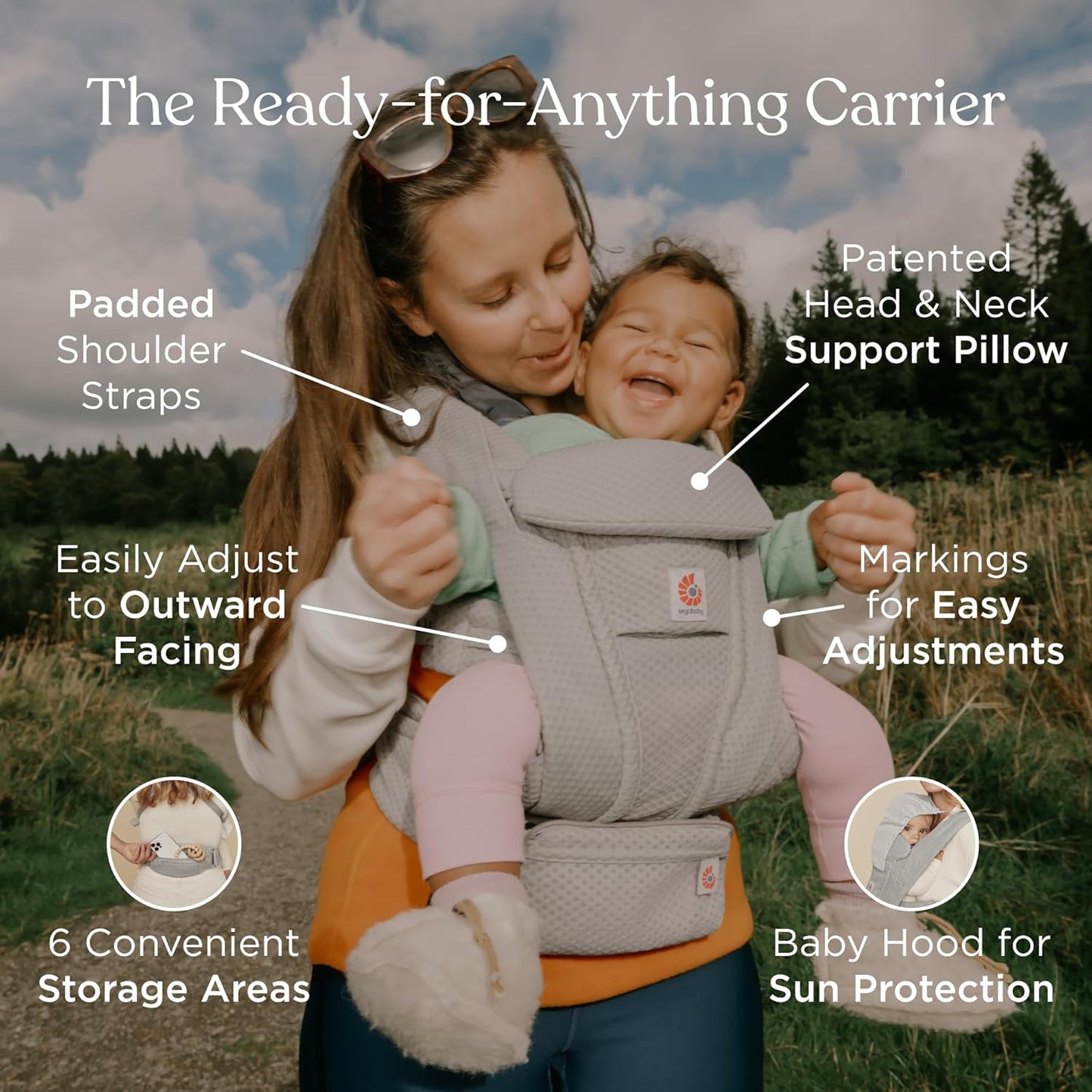 Ergobaby Omni Deluxe Baby Carrier Newborn to Toddler - Breathable Baby Carriers for Summer - All-Position Carrier with Enhanced Lumbar Support & Airflow (7-45 Pounds), Cotton, Camel
