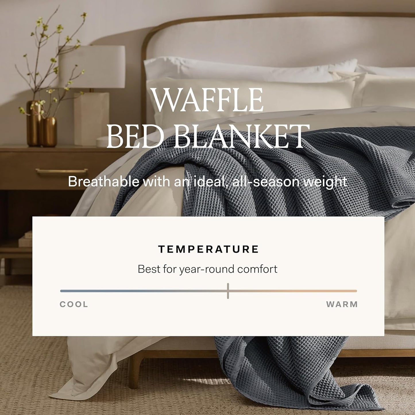 BOLL & BRANCH Waffle Bed Blanket - Full/Queen, Mineral - Luxury 100% Organic Cotton - Soft, Lightweight and Breathable - Textured Waffle Weave Design