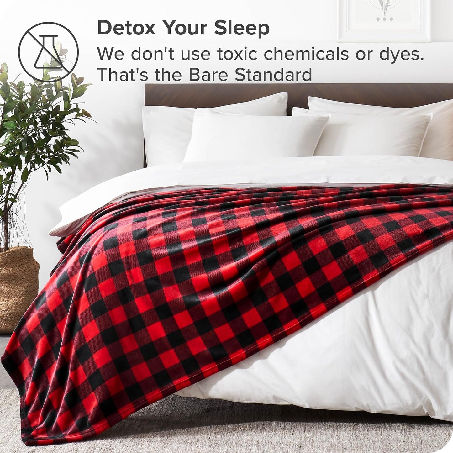 Bare Home Fleece Blanket - Full/Queen - Ultra-Soft Lightweight for Bed, Sofa, and Couch - Luxury Microplush - Cozy Warm Blanket (Full/Queen, Buffalo Plaid - Red/Black)
