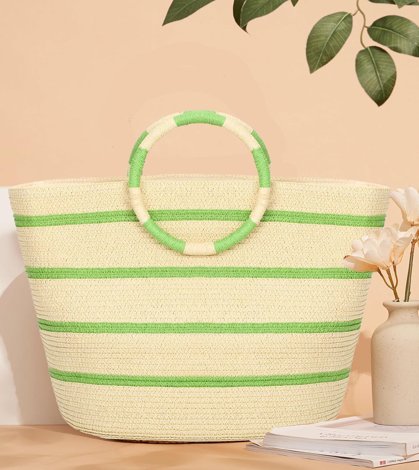 Beach Bags for Women Straw Tote Bag Summer Beach Bag Large Woven Straw Tote for Vacation Holiday