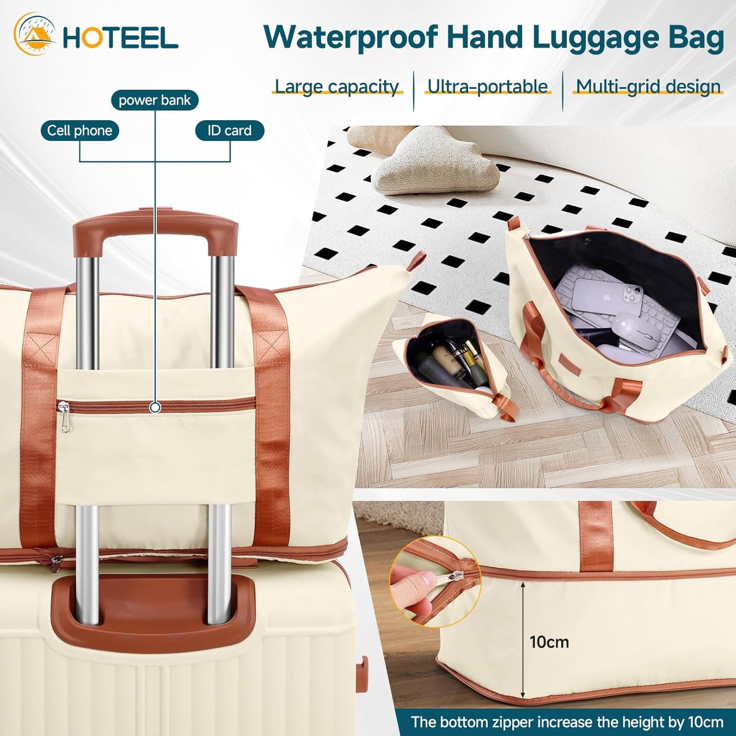 Hoteel Luggage 6-piece Set, 360° Universal Suitcases with Wheels Hard Shell Suitcase with TSA Lock, Including Waterproof Luggage Bag, Travel Maletas for Men and Women,Beige(16/20/24/28Inch)