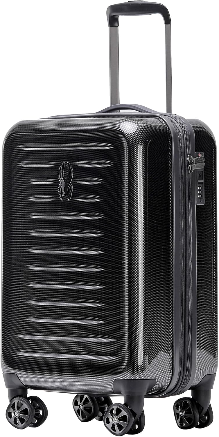 Spyder Rails 20 Inch Expandable Hardside Upright Suitcase with 360° Spinner Wheels, TSA Approved Lock, Black