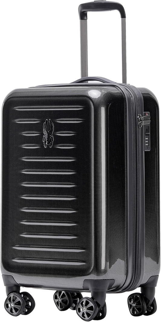 Spyder Rails 20 Inch Expandable Hardside Upright Suitcase with 360° Spinner Wheels, TSA Approved Lock, Black