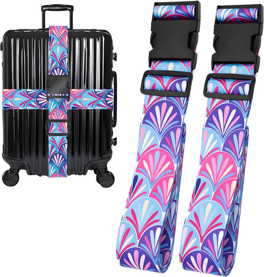 Plumes Luggage Straps for Suitcases, Adjustable Luggage Travel Belts to Keep Luggage Security While Travel, Strong Polyester Fabric, Easy-to-Recognize Stylish Design Travel Essentials, 2 Pack