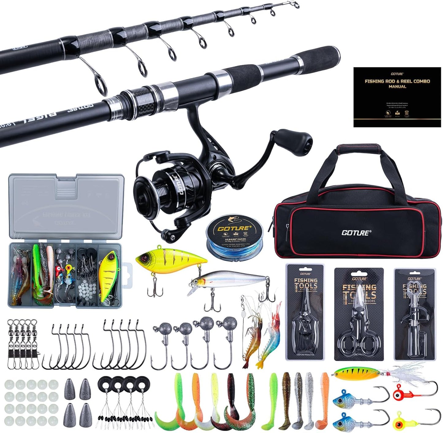 Goture Fishing Rod and Reel Combo,Fishing Pole,Telescopic Fishing Rod Kit with Spinning Reel, Telescopic Fishing Pole with Carrier Bag for Freshwater Saltwater for Men Women
