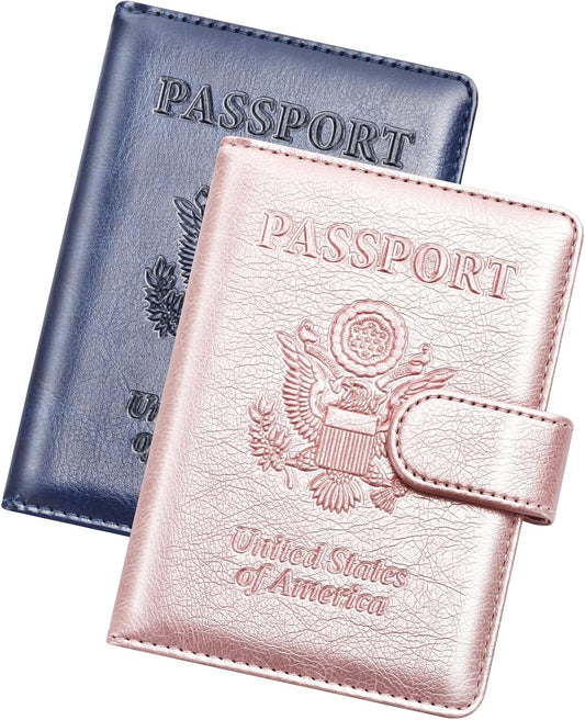 Herain Passport Holder for Travel Cruise Essentials, 2 Pcs Passport Cover Wallet Case Women Men Family, RFID Passports Book Card Holders Travel Accessorie Gifts Must Haves