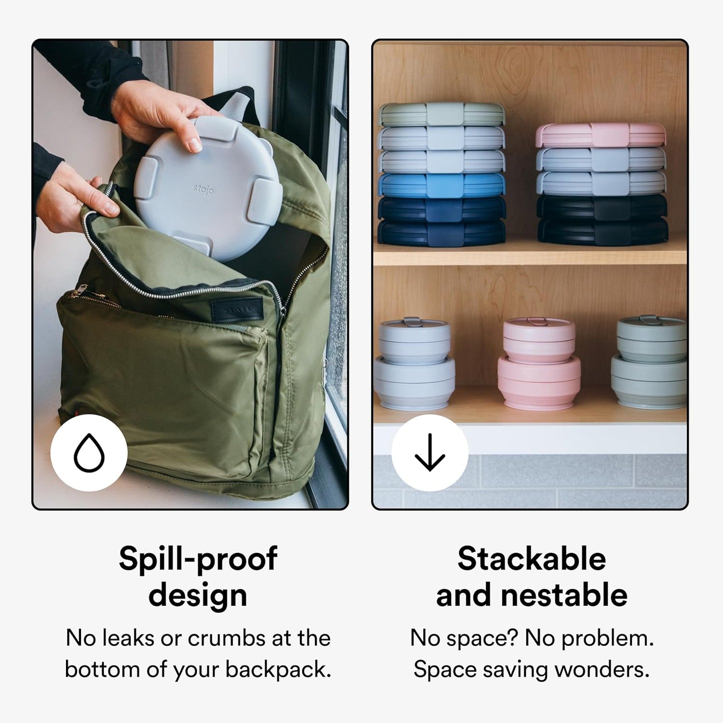 STOJO Collapsible Bowl 5 Set - Translucent Steel, 36oz - Reusable Silicone Bowl for Hot and Cold Food - Perfect for Travel, Meal Prep, To-Go Lunch, Camping & Hiking - Microwave & Dishwasher Safe