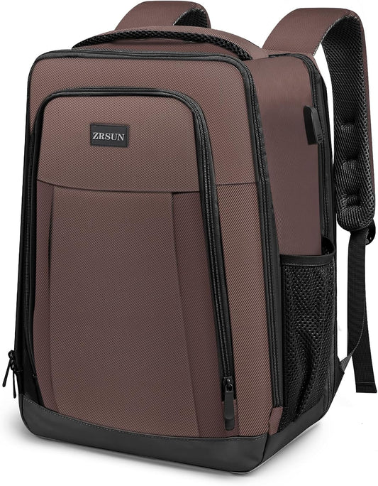 Travel Backpack, Business Anti Theft Slim Sturdy Laptops Backpack with USB Charging Port, Water Resistant College School Laptop Bag for Men & Women Fits 15.6 Inch Notebook (Brown)