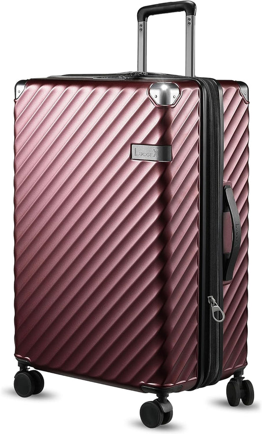 LUGGEX Luggage with Spinner Wheels, Polycarbonate Expandable Hard Shell Suitcase, Checked Large 28 Inch, Cherry