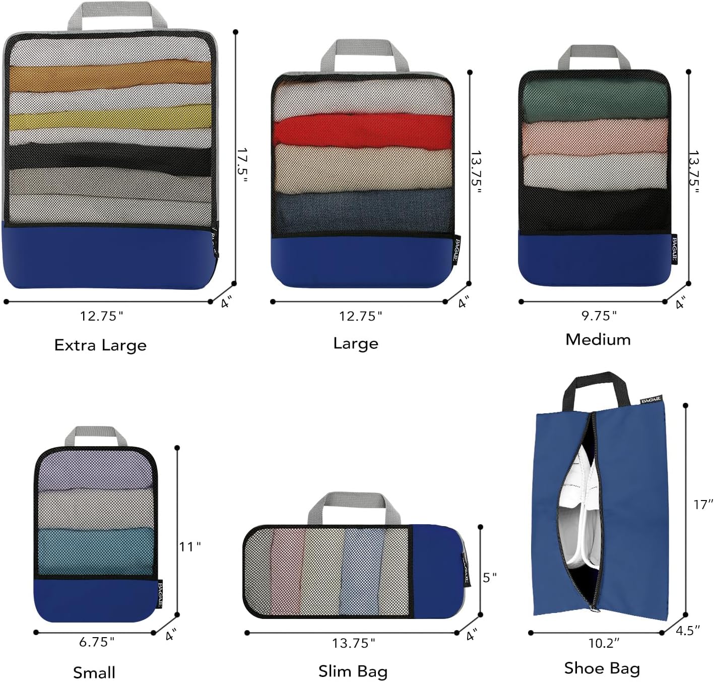 BAGAIL 4 Set/6 Set/8 Set Compression Packing Cubes Travel Accessories Expandable Packing Organizers (Half Mesh, 6-Navy)
