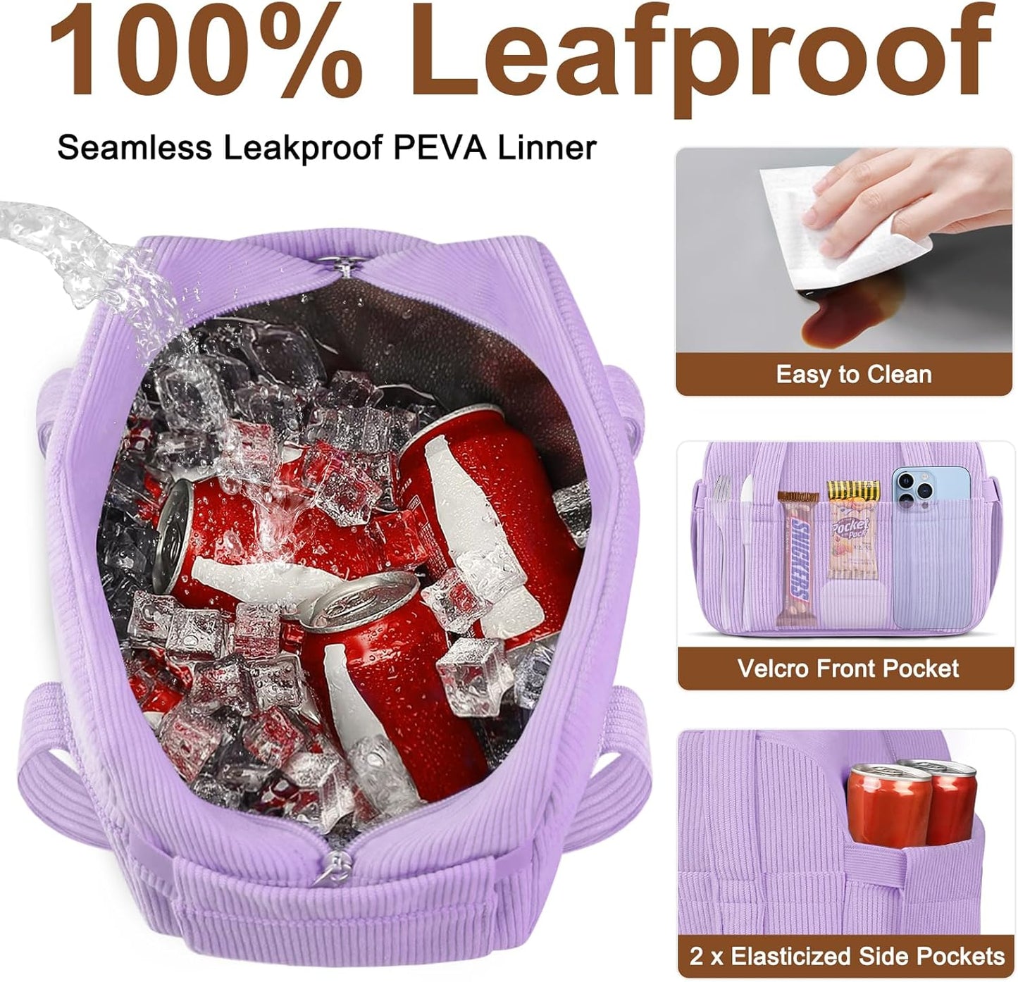 Corduroy Lunch Box Lunch Bag for Women Men, Cute Strawberry Small Insulated Reusable Work Leakproof Simple Lunch Boxes Tote Bag Adults Cooler Bag