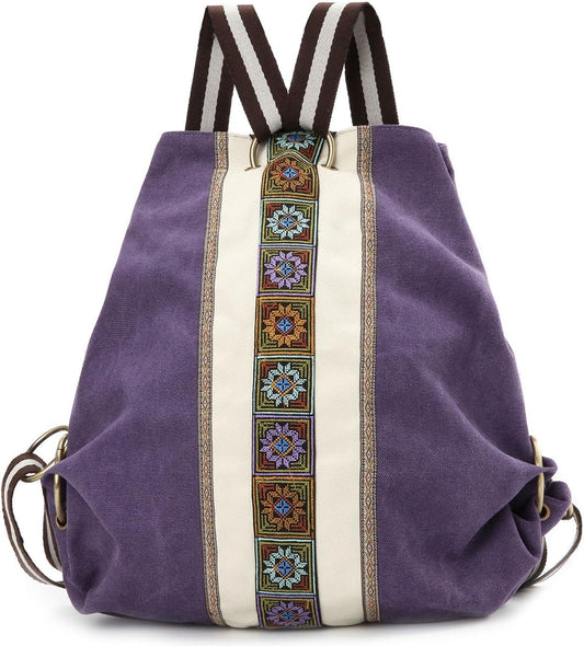 Goodhan Women Canvas Backpack Daypack Casual Shoulder Bag, Vintage Heavy-duty Anti-theft Travel Backpack