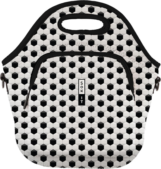 Sok It LunchTote Zippered Bag Insulated Neoprene Caddy (Soccer, X-Large 6.5 Quart Lunch Tote)