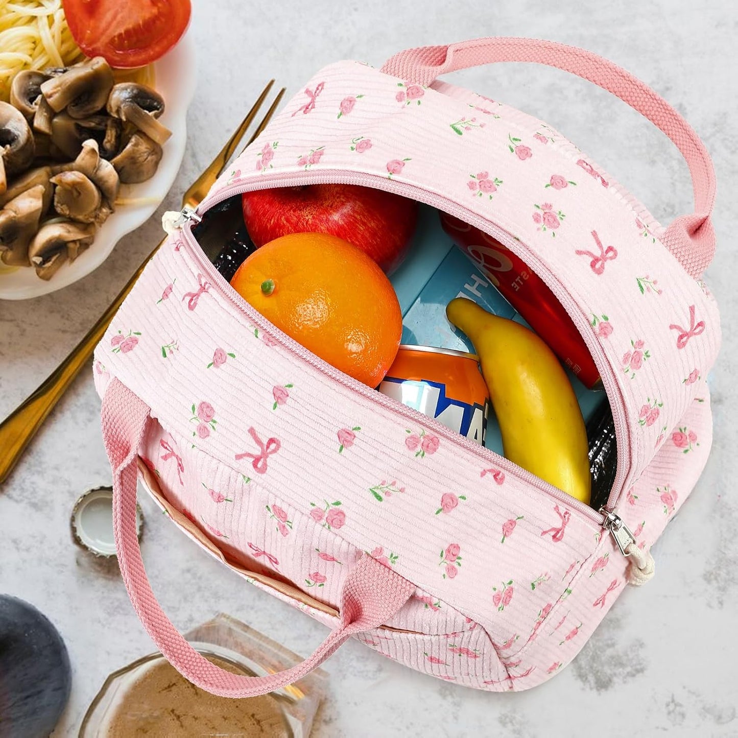 Bluboon Lunch Bag for Women Men Cute Corduroy Lunch Tote Bags Reusable Insulated Lunch Box Large Capacity Reusable Insulated Cooler for Work Picnic or Travel
