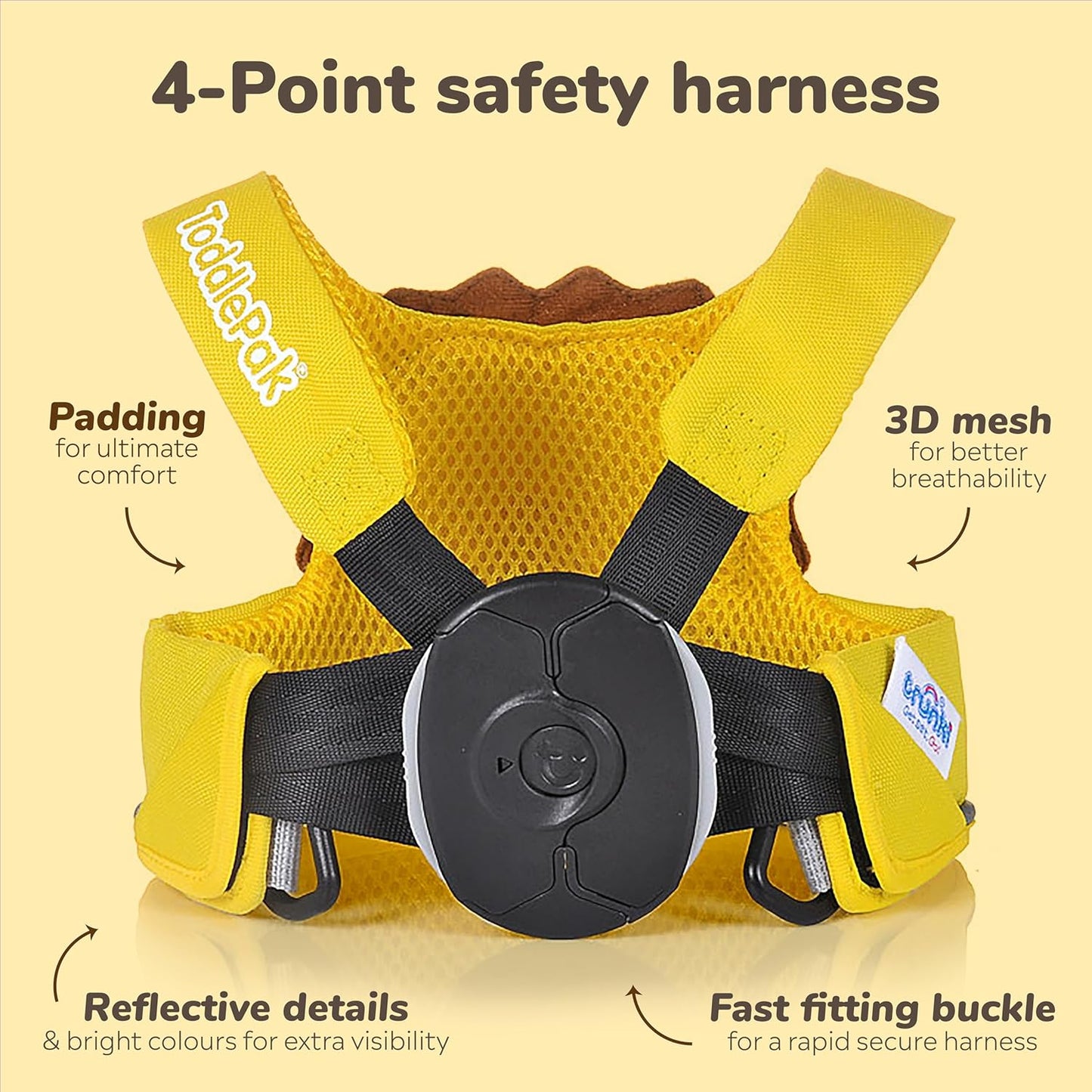 Trunki Toddler Leash - Fuss Free Toddler Walking Reins & Kids Safety Harness | Baby Leash for Kids – Leeroy Lion (Yellow)