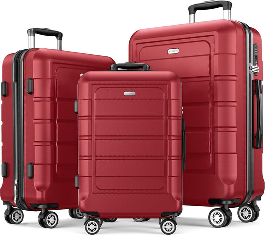 SHOWKOO Luggage Sets Expandable PC+ABS Durable Suitcase Double Wheels TSA Lock Bright Red