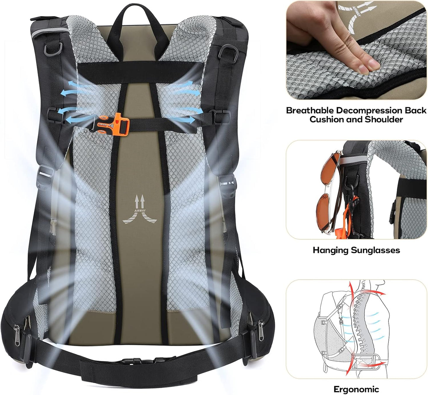 Maelstrom Hiking Backpack,Camping Backpack,40L Waterproof Hiking Daypack with Rain Cover,Lightweight Travel Backpack,Khaki
