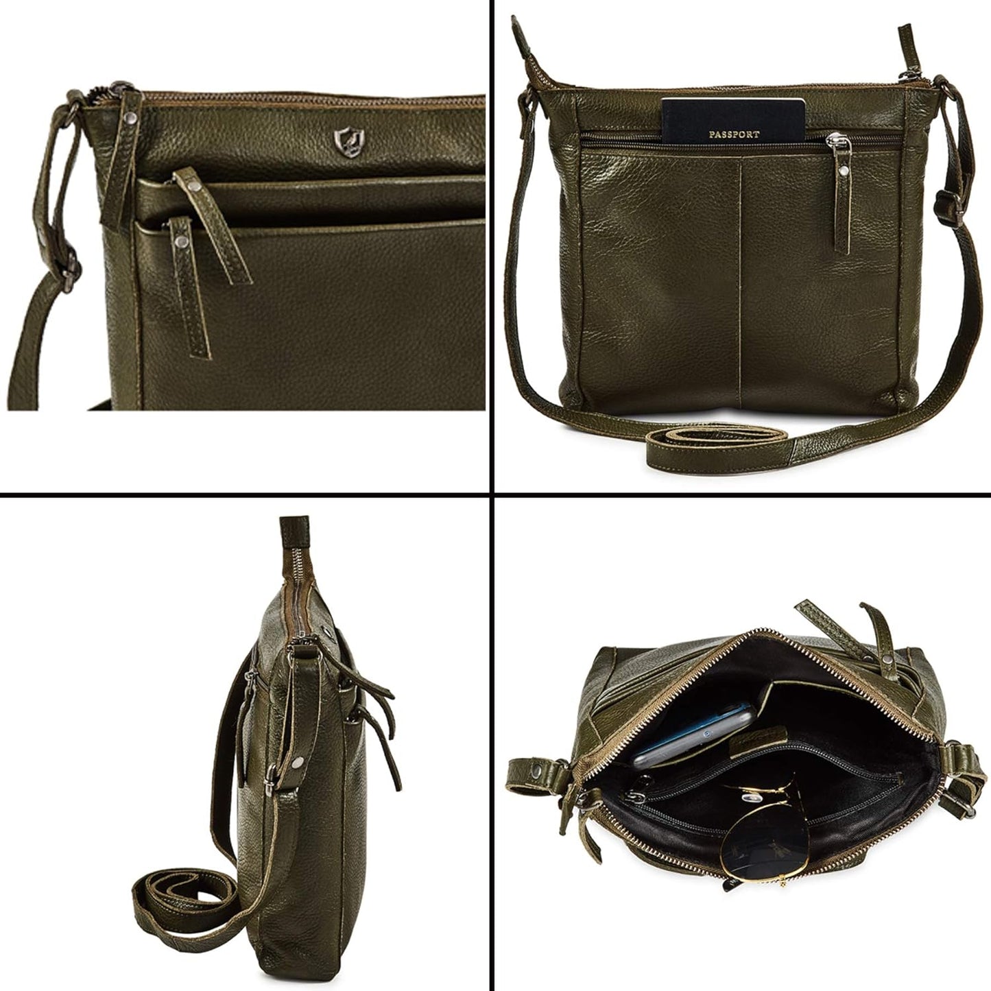 Small Soft Genuine Leather Crossbody Purse Women’s Sling Crossover Shoulder Travel Handbag with Triple Zipper