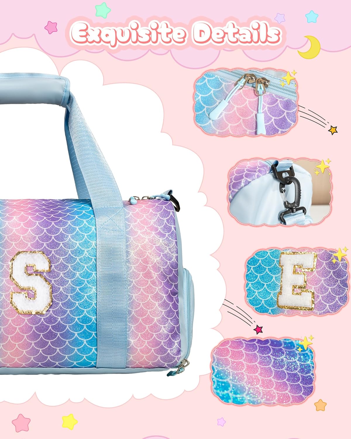 Pretee Girl Gifts-Girl Gym Bag with Shoe Compartment, Kid Personalized Weekender Overnight Bags, Initial Travel Tote with Makeup Pouch, Gift Ideas for Niece Sister (Letter O)
