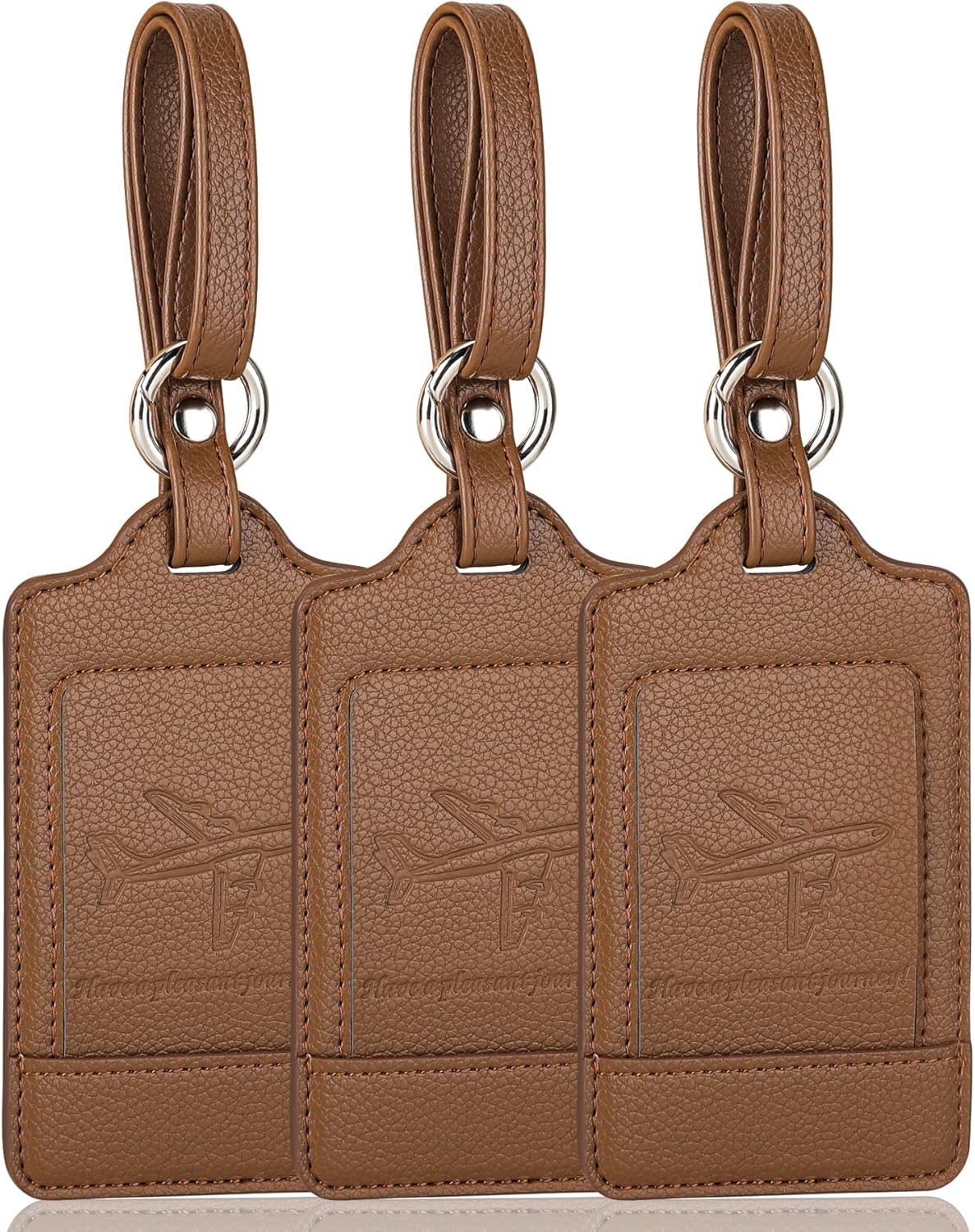 Teskyer Luggage Tags, 3 Pack Premium PU Leather Luggage Tags for Suitcases, Privacy Protection Travel Bag Tags, Lichee Coffee